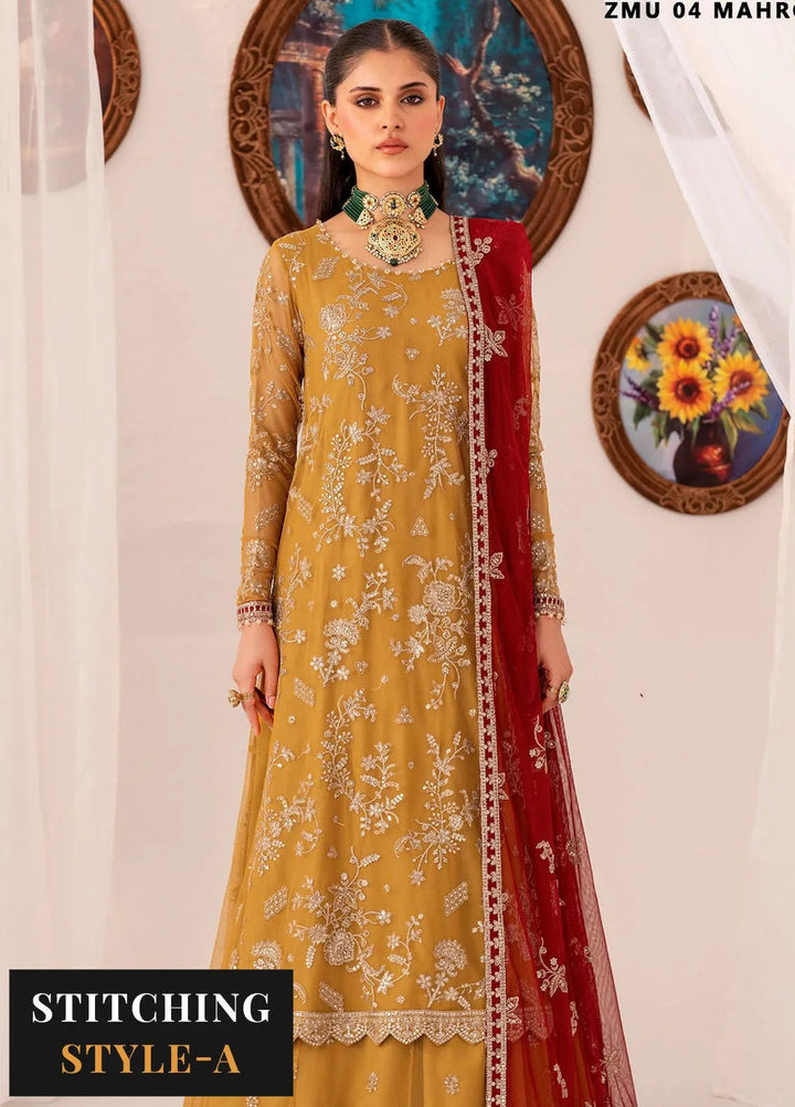 Maheer by Zarif Embroidered Net Suits Unstitched 3 Piece ZR25UF ZMU 04 Mahroo - Formals Collection