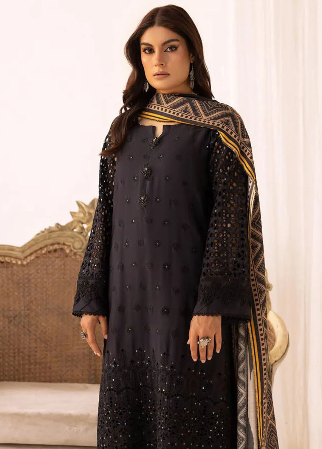 Mahees By Riaz Arts ChikanKari Slub Suit Unstitched 3 Piece RA24CW D-02 - Winter Collection