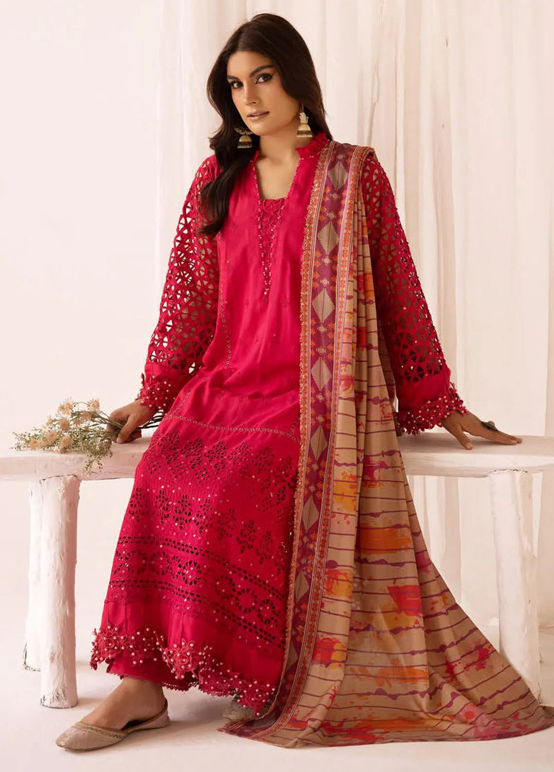 Mahees By Riaz Arts ChikanKari Slub Suit Unstitched 3 Piece RA24CW D-03 - Winter Collection