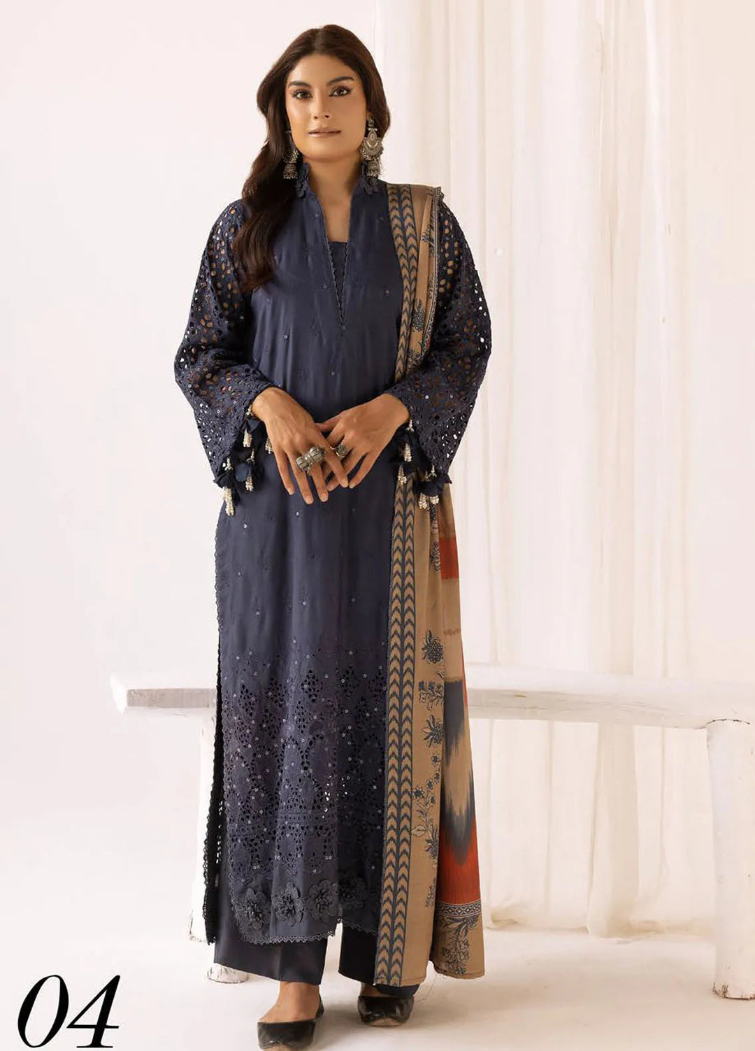 Mahees By Riaz Arts ChikanKari Slub Suit Unstitched 3 Piece RA24CW D-04 - Winter Collection