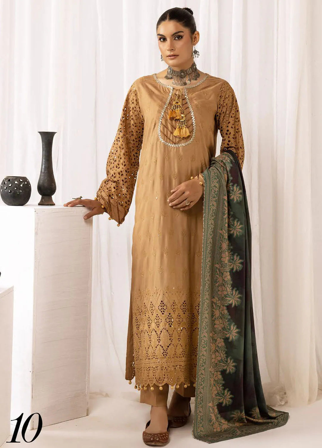 Mahees By Riaz Arts ChikanKari Slub Suit Unstitched 3 Piece RA24CW D-10 - Winter Collection