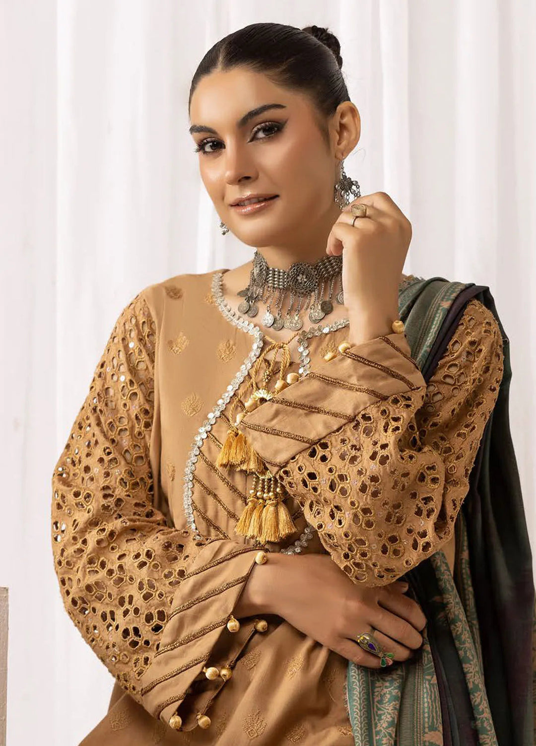 Mahees By Riaz Arts ChikanKari Slub Suit Unstitched 3 Piece RA24CW D-10 - Winter Collection