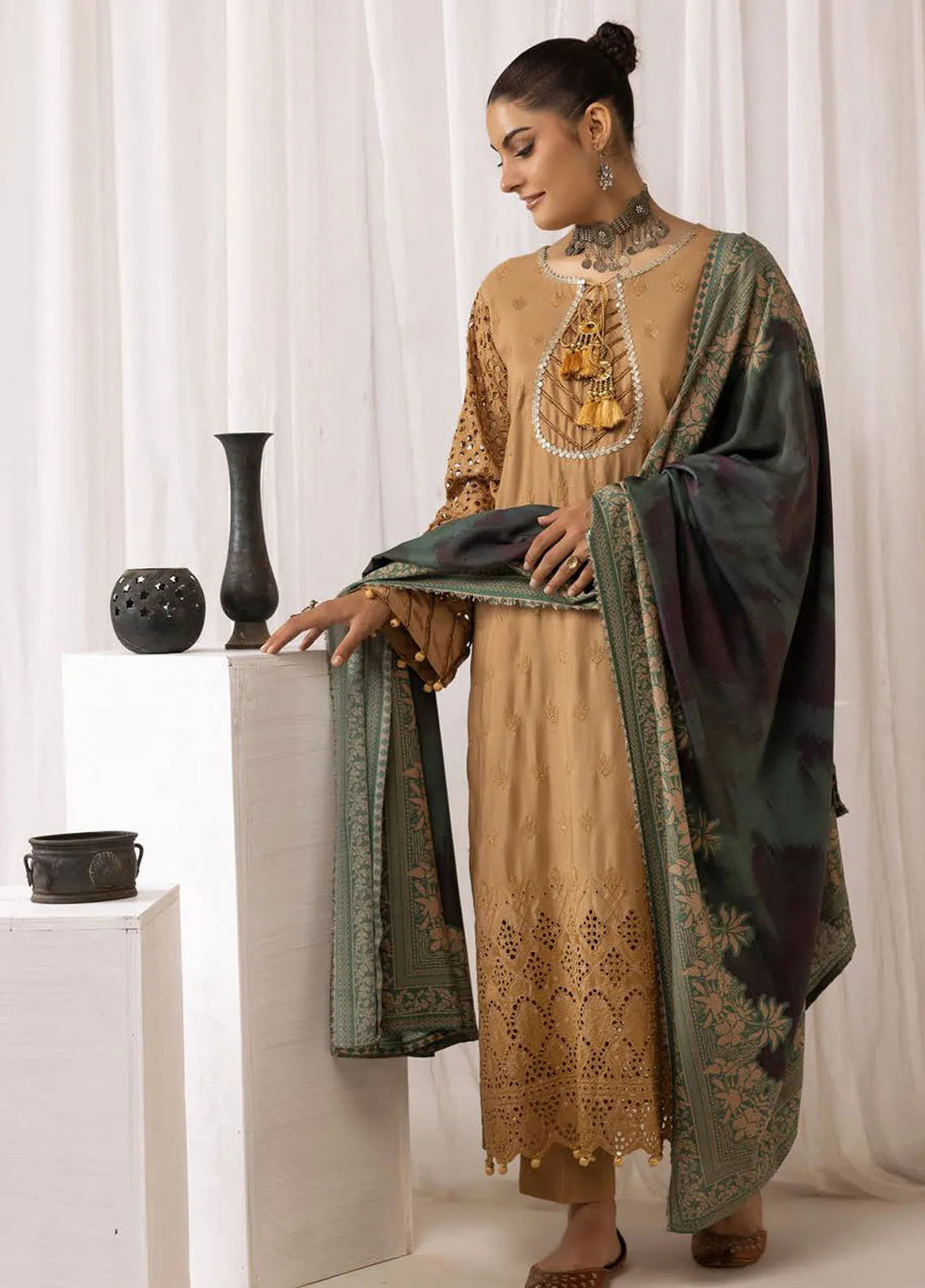 Mahees By Riaz Arts ChikanKari Slub Suit Unstitched 3 Piece RA24CW D-10 - Winter Collection