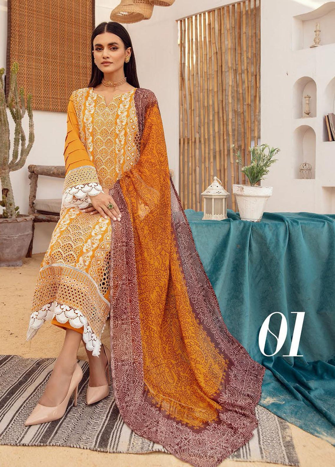 Mahees By Riaz Arts Embroidered  Suits Unstitched 3 Piece RA23-M15 01 - Summer Collection