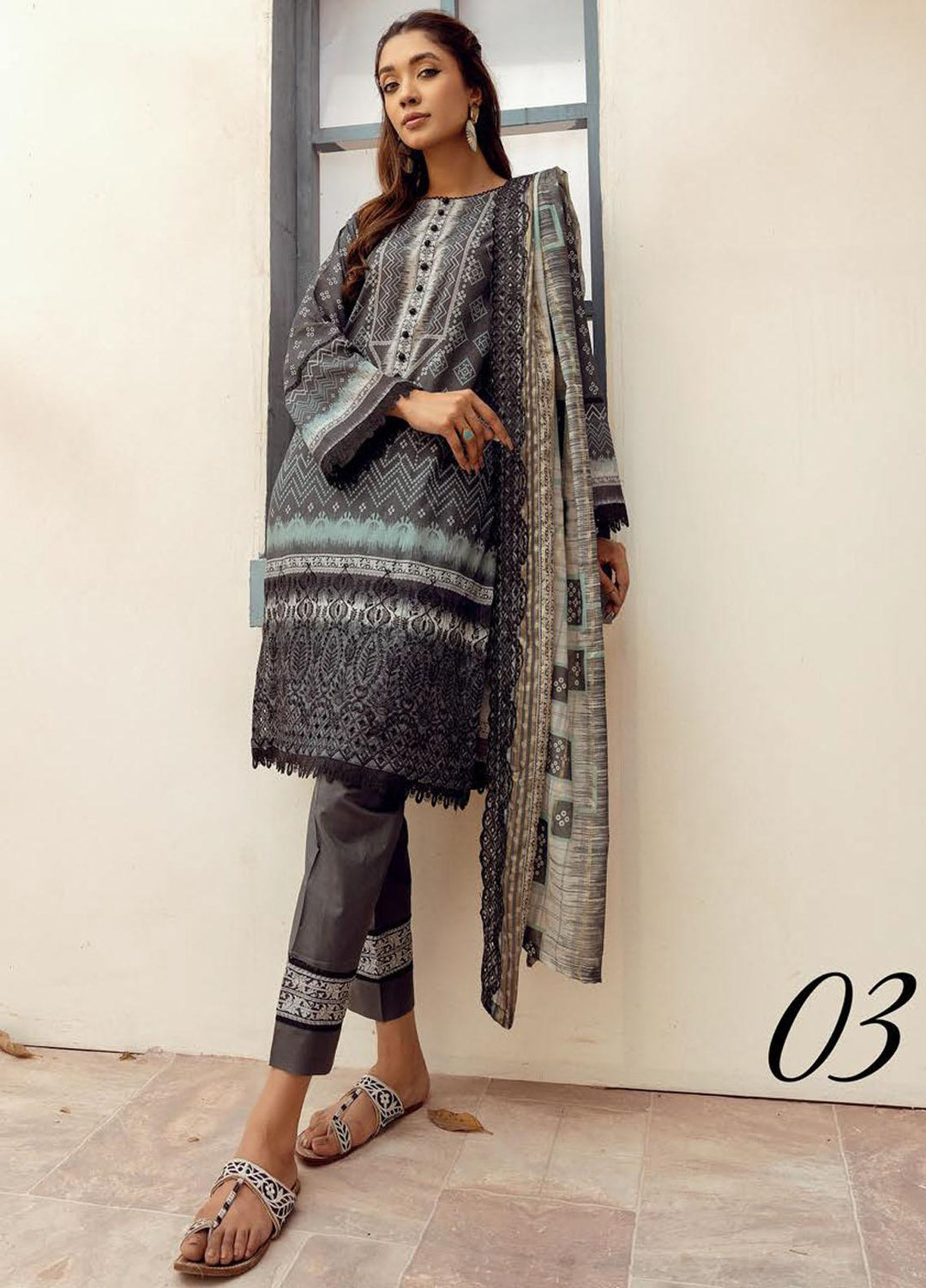 Mahees By Riaz Arts Embroidered Lawn Suits Unstitched 3 Piece RA23-M8 D-3 - Summer Collection