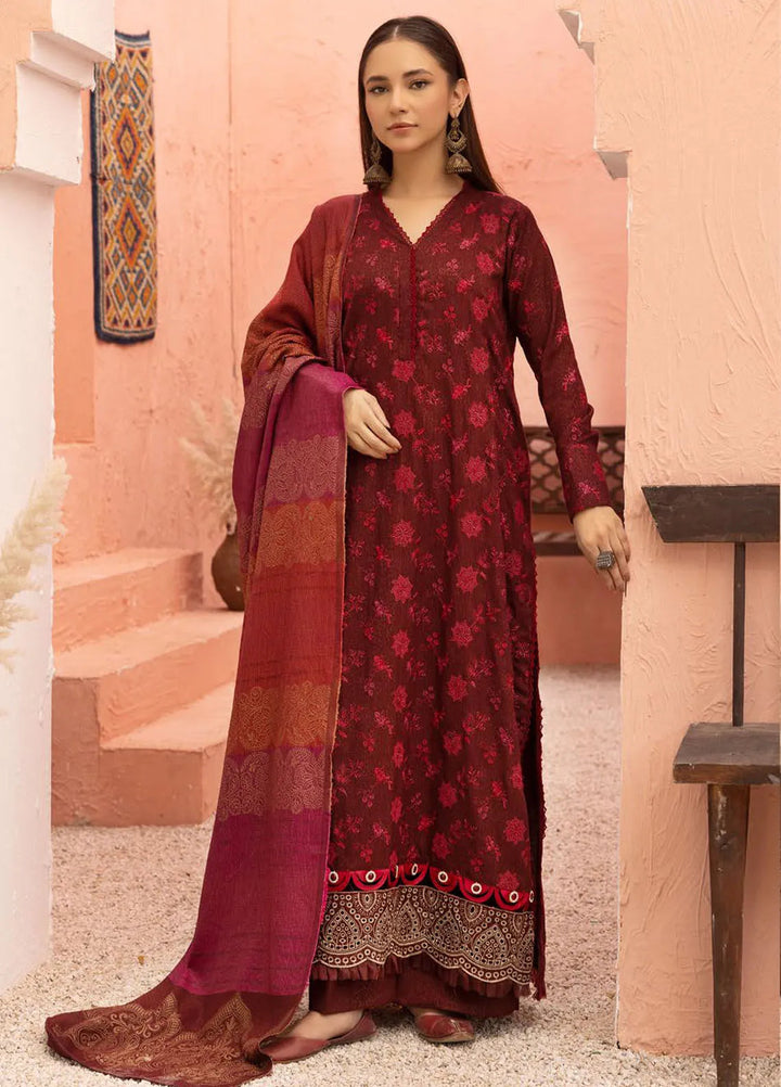 Mahees By Riaz Arts Embroidered Leather Peach Suit Unstitched 3 Piece RA24ZP D-03 - Winter Collection