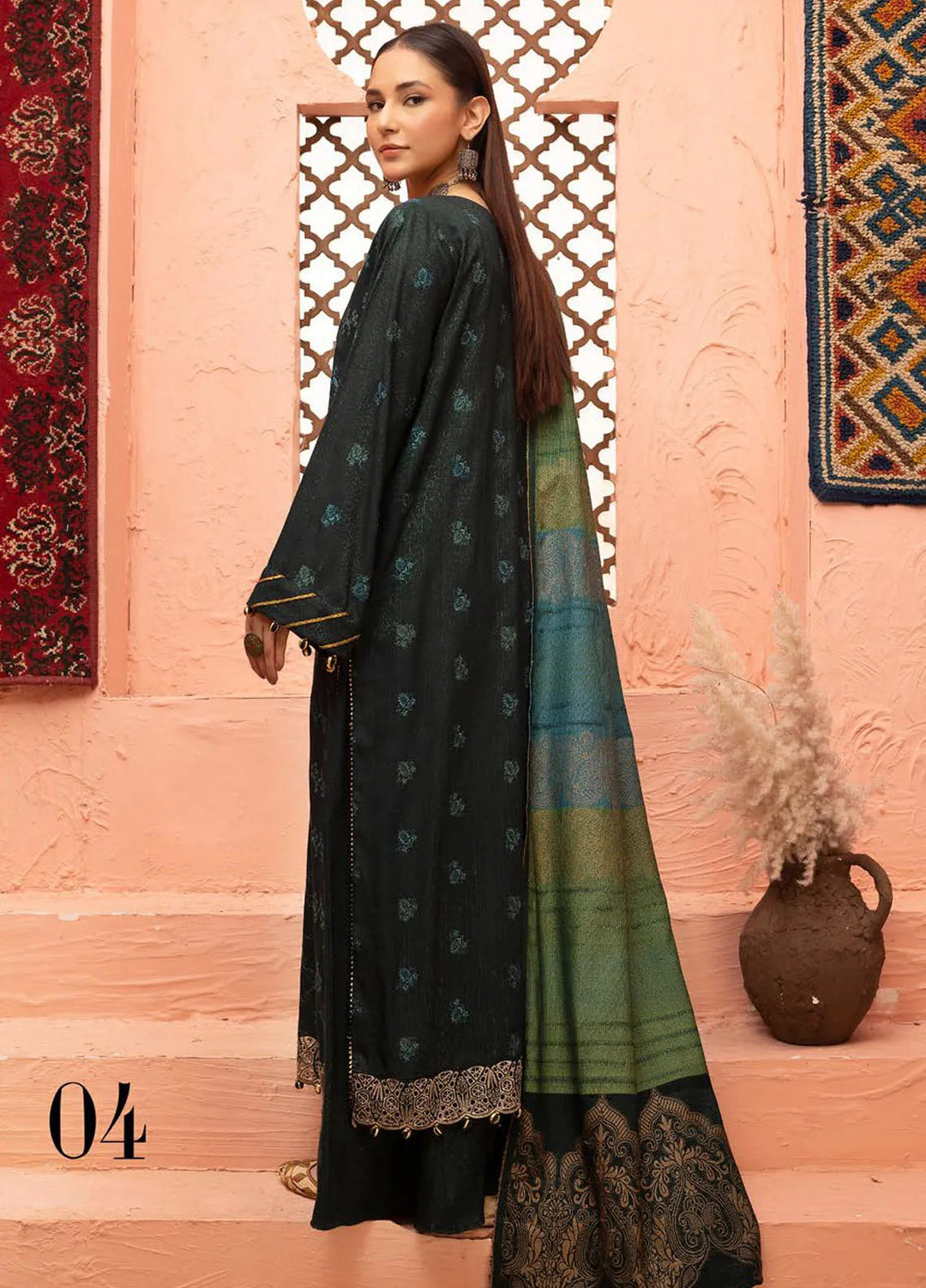 Mahees By Riaz Arts Embroidered Leather Peach Suit Unstitched 3 Piece RA24ZP D-04 - Winter Collection