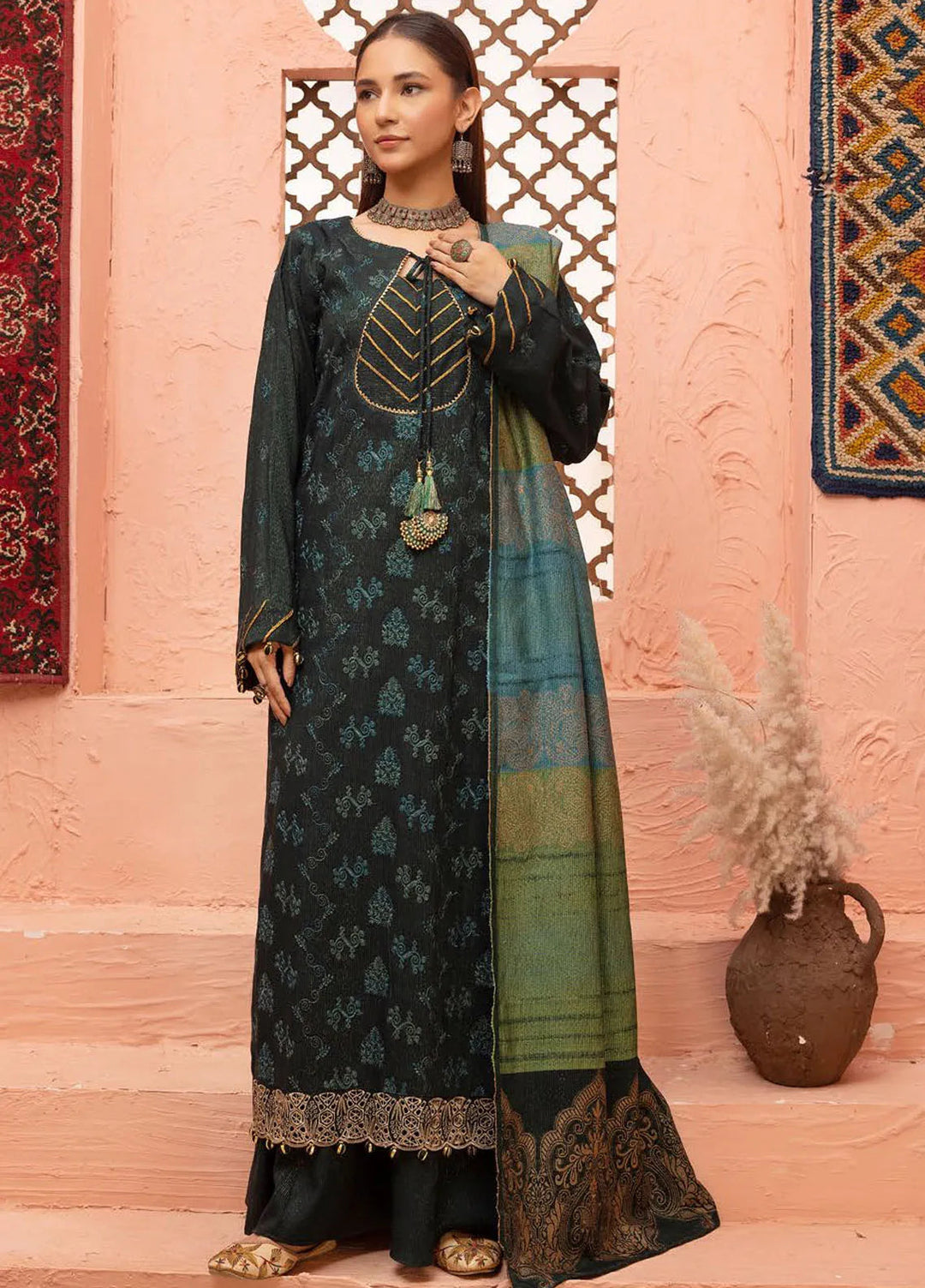 Mahees By Riaz Arts Embroidered Leather Peach Suit Unstitched 3 Piece RA24ZP D-04 - Winter Collection