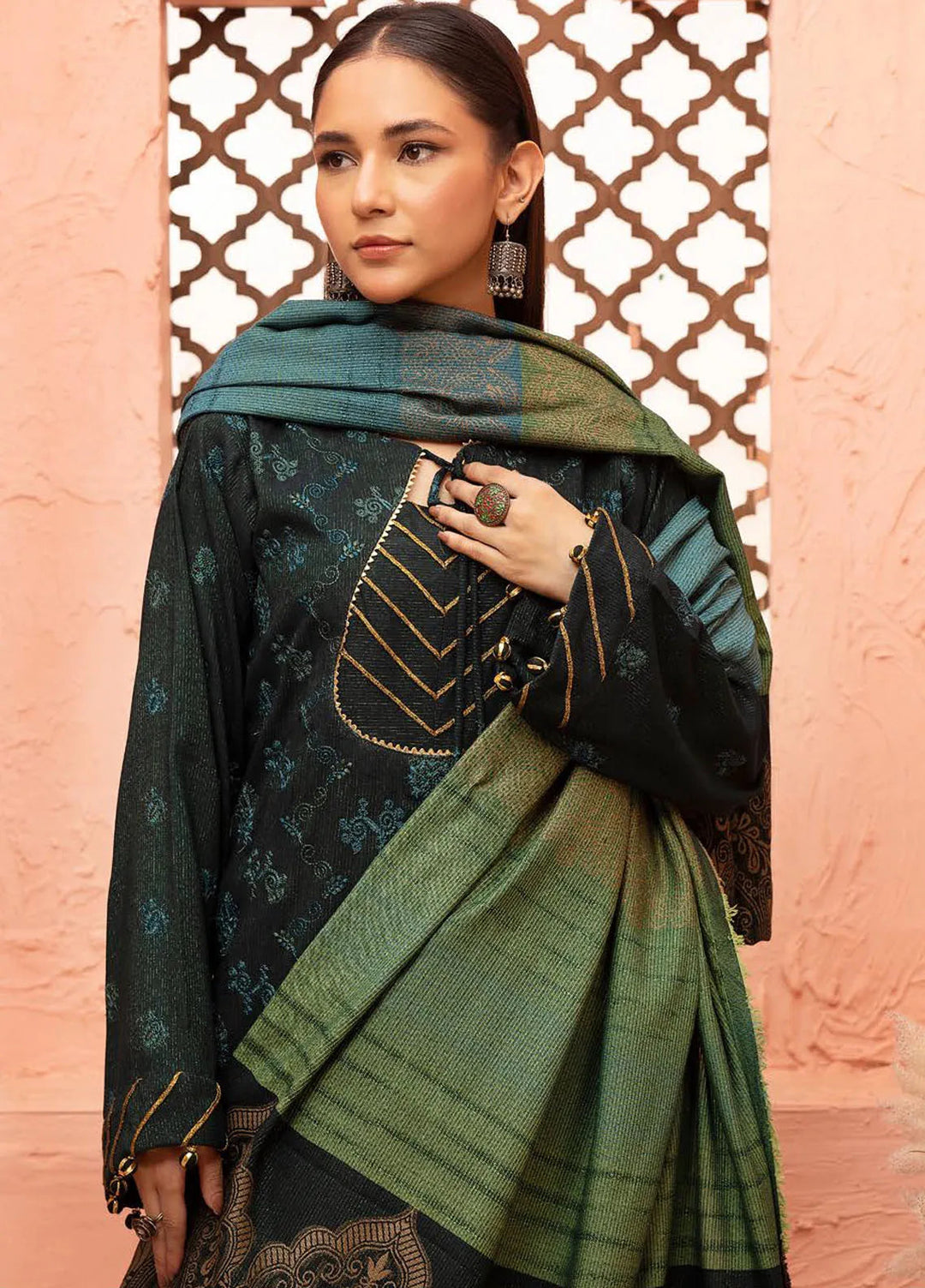 Mahees By Riaz Arts Embroidered Leather Peach Suit Unstitched 3 Piece RA24ZP D-04 - Winter Collection