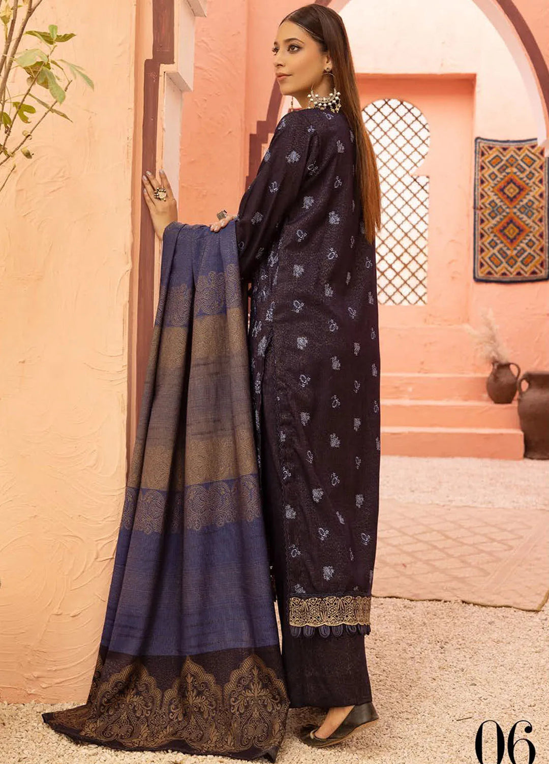 Mahees By Riaz Arts Embroidered Leather Peach Suit Unstitched 3 Piece RA24ZP D-06 - Winter Collection