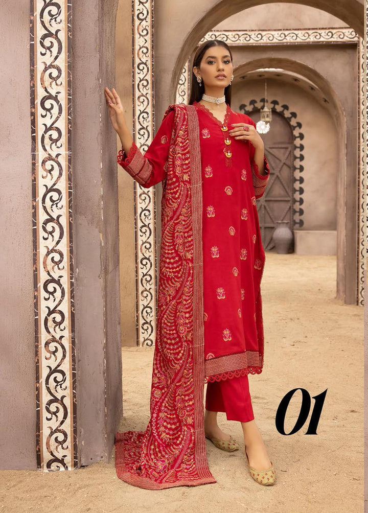 Mahees By Riaz Arts Embroidered Leather Peach Suits Unstitched 3 Piece RA22MP 01 - Winter Collection