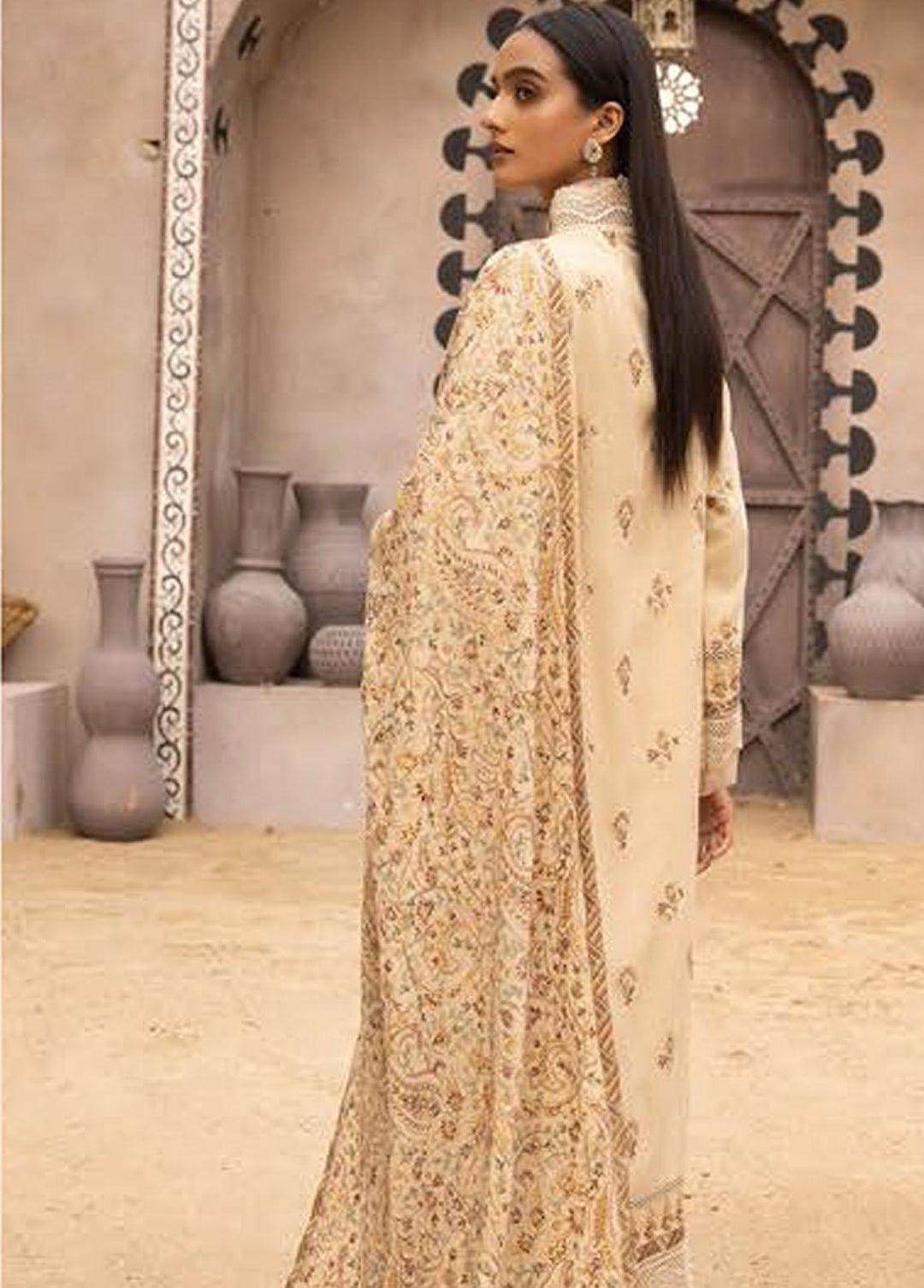 Mahees By Riaz Arts Embroidered Leather Peach Suits Unstitched 3 Piece RA22MP 11 - Winter Collection