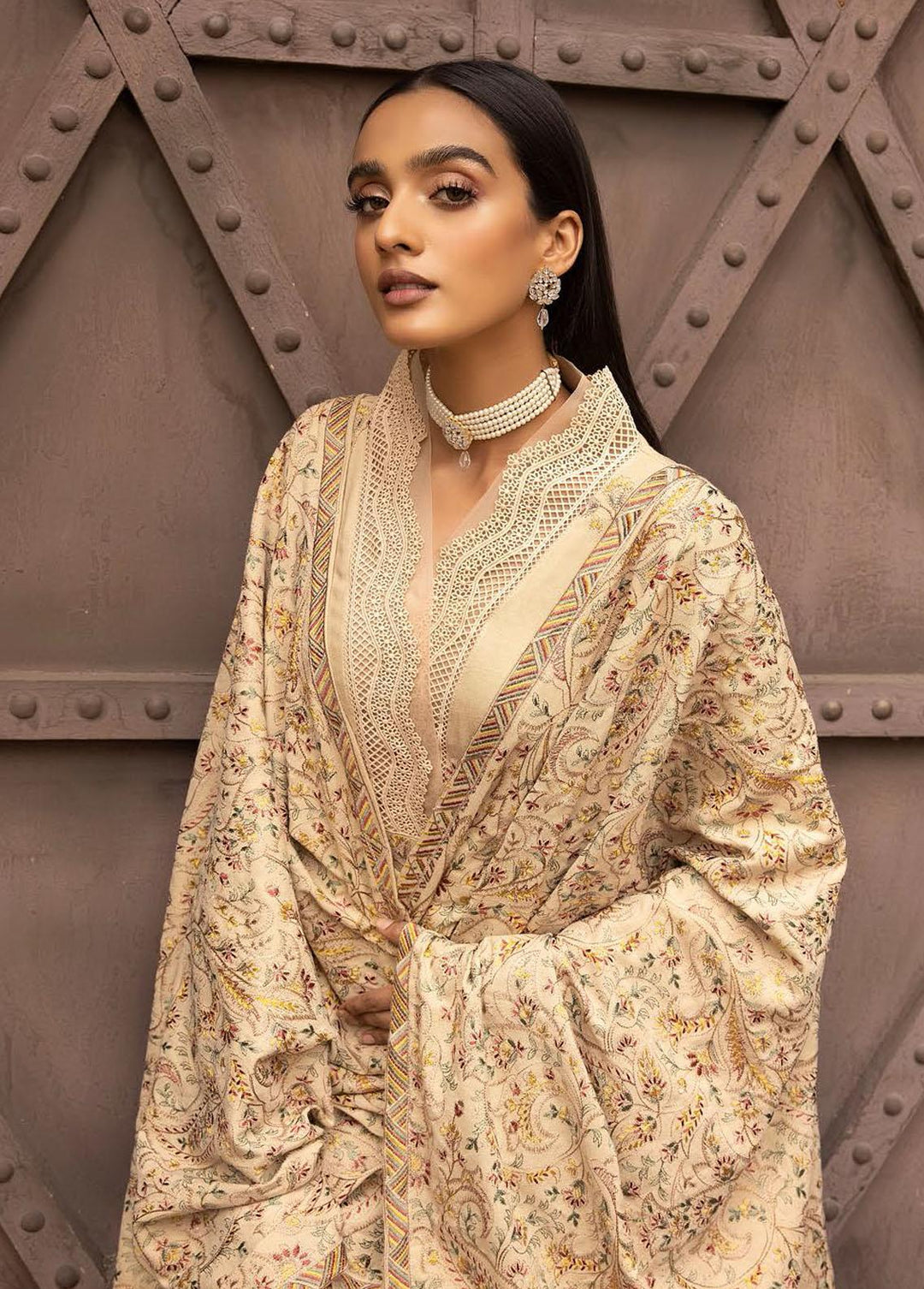 Mahees By Riaz Arts Embroidered Leather Peach Suits Unstitched 3 Piece RA22MP 11 - Winter Collection