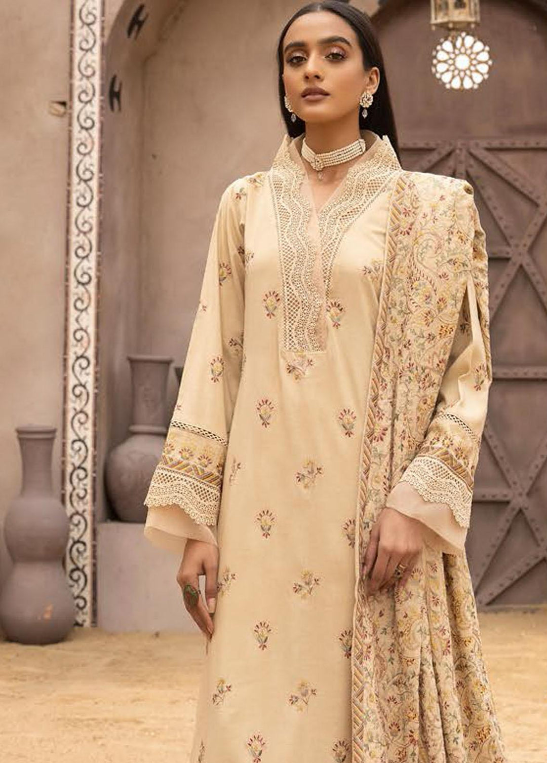 Mahees By Riaz Arts Embroidered Leather Peach Suits Unstitched 3 Piece RA22MP 11 - Winter Collection