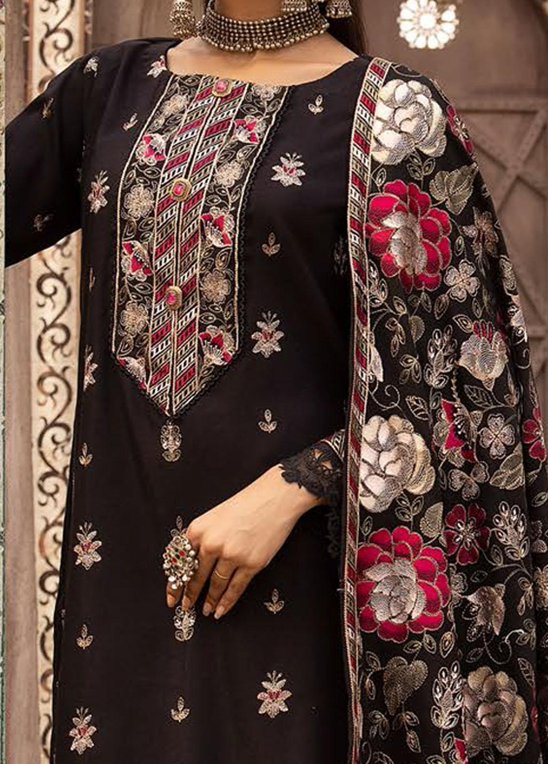 Mahees By Riaz Arts Embroidered Leather Peach Suits Unstitched 3 Piece RA22MP 02 - Winter Collection