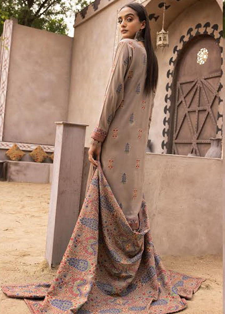 Mahees By Riaz Arts Embroidered Leather Peach Suits Unstitched 3 Piece RA22MP 03 - Winter Collection