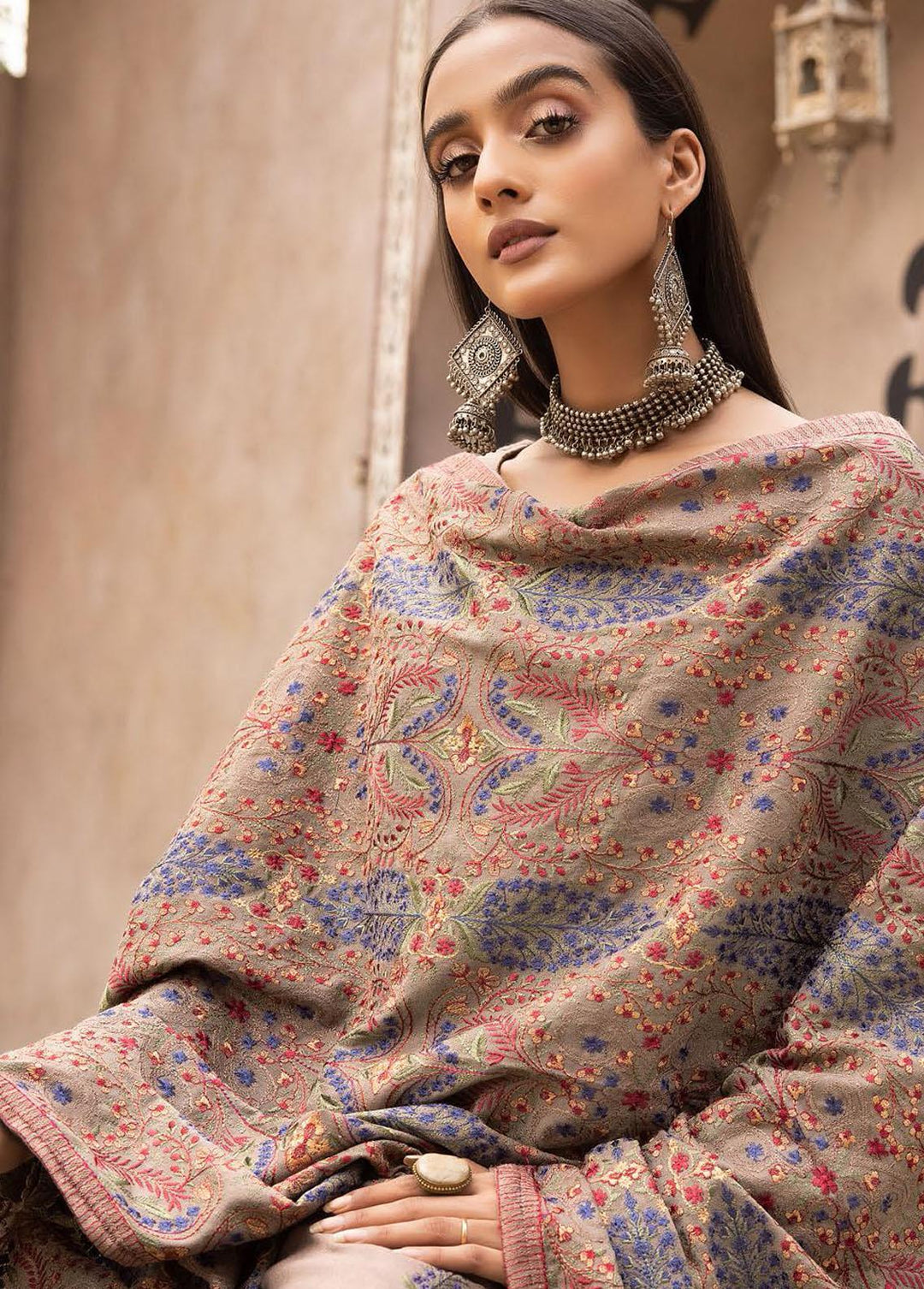 Mahees By Riaz Arts Embroidered Leather Peach Suits Unstitched 3 Piece RA22MP 03 - Winter Collection