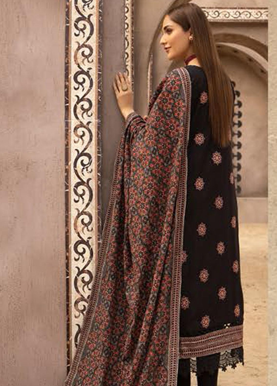Mahees By Riaz Arts Embroidered Leather Peach Suits Unstitched 3 Piece RA22MP 04 - Winter Collection