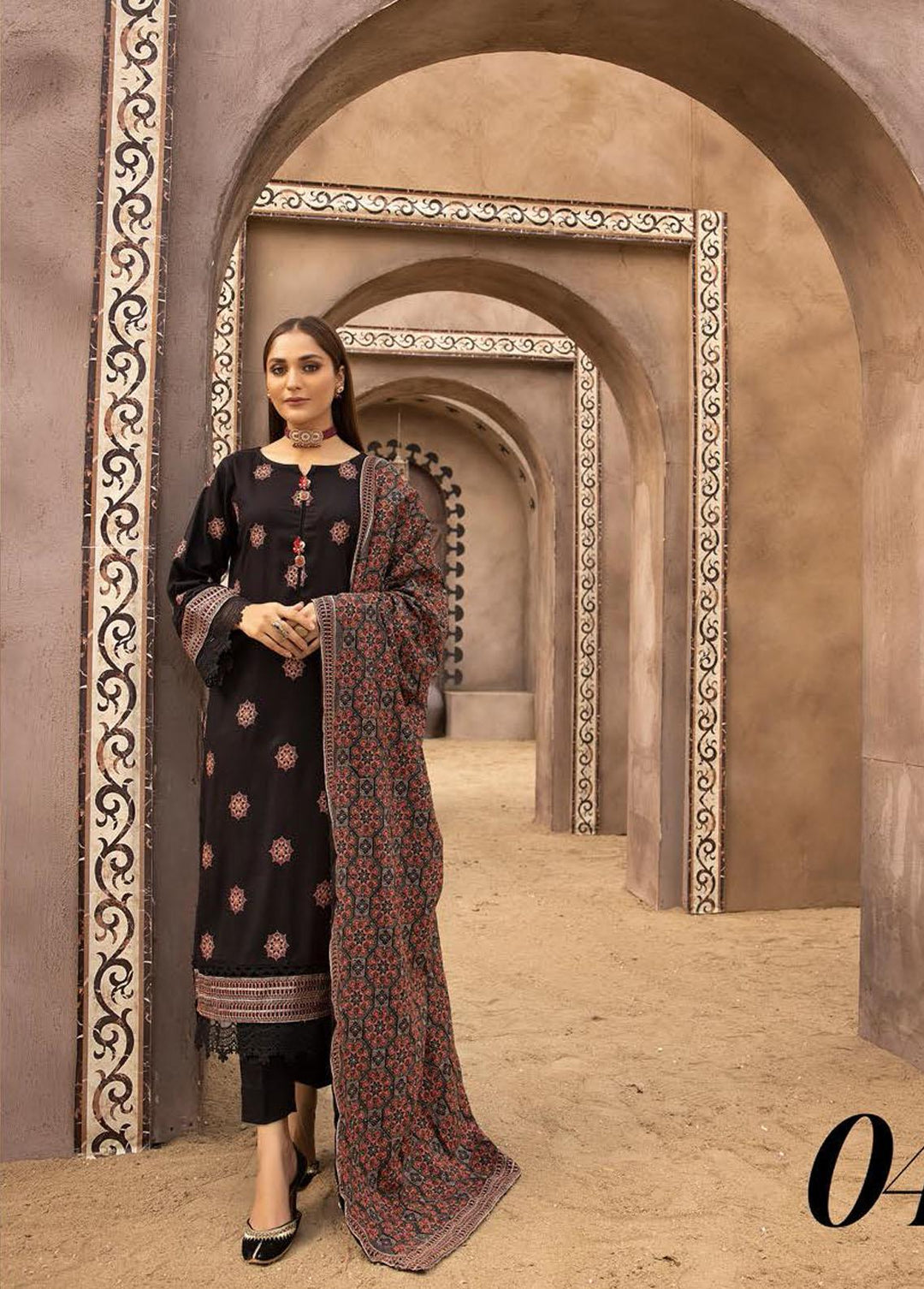 Mahees By Riaz Arts Embroidered Leather Peach Suits Unstitched 3 Piece RA22MP 04 - Winter Collection