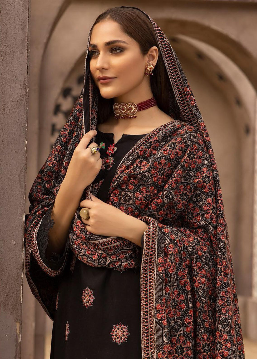 Mahees By Riaz Arts Embroidered Leather Peach Suits Unstitched 3 Piece RA22MP 04 - Winter Collection