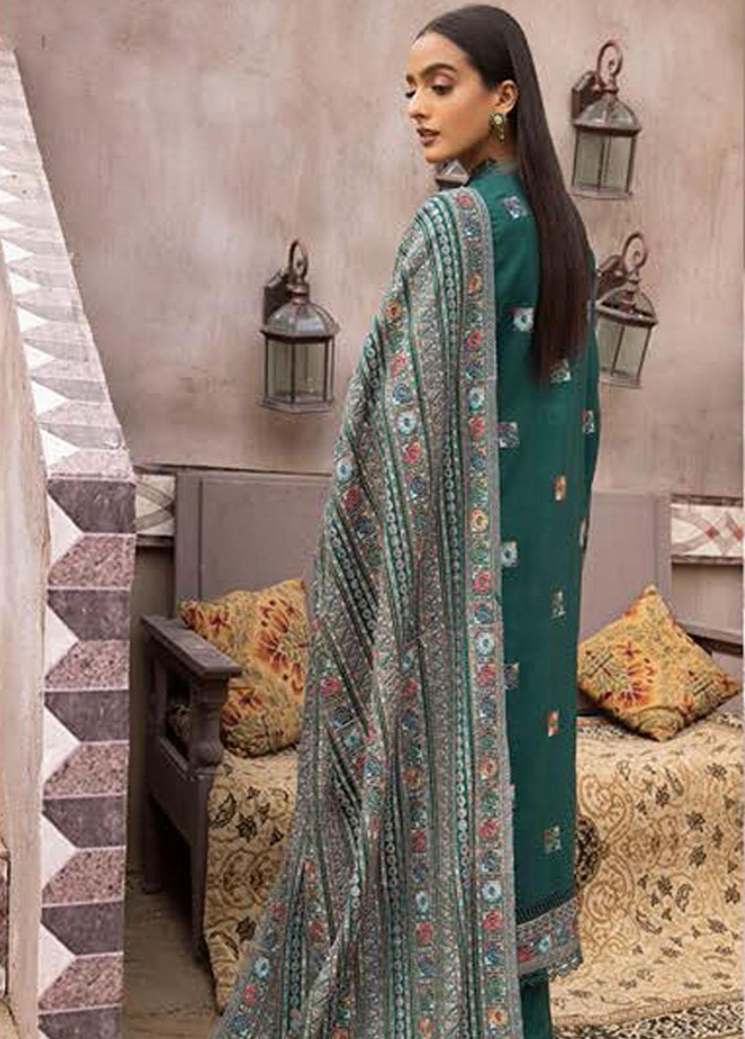 Mahees By Riaz Arts Embroidered Leather Peach Suits Unstitched 3 Piece RA22MP 05 - Winter Collection