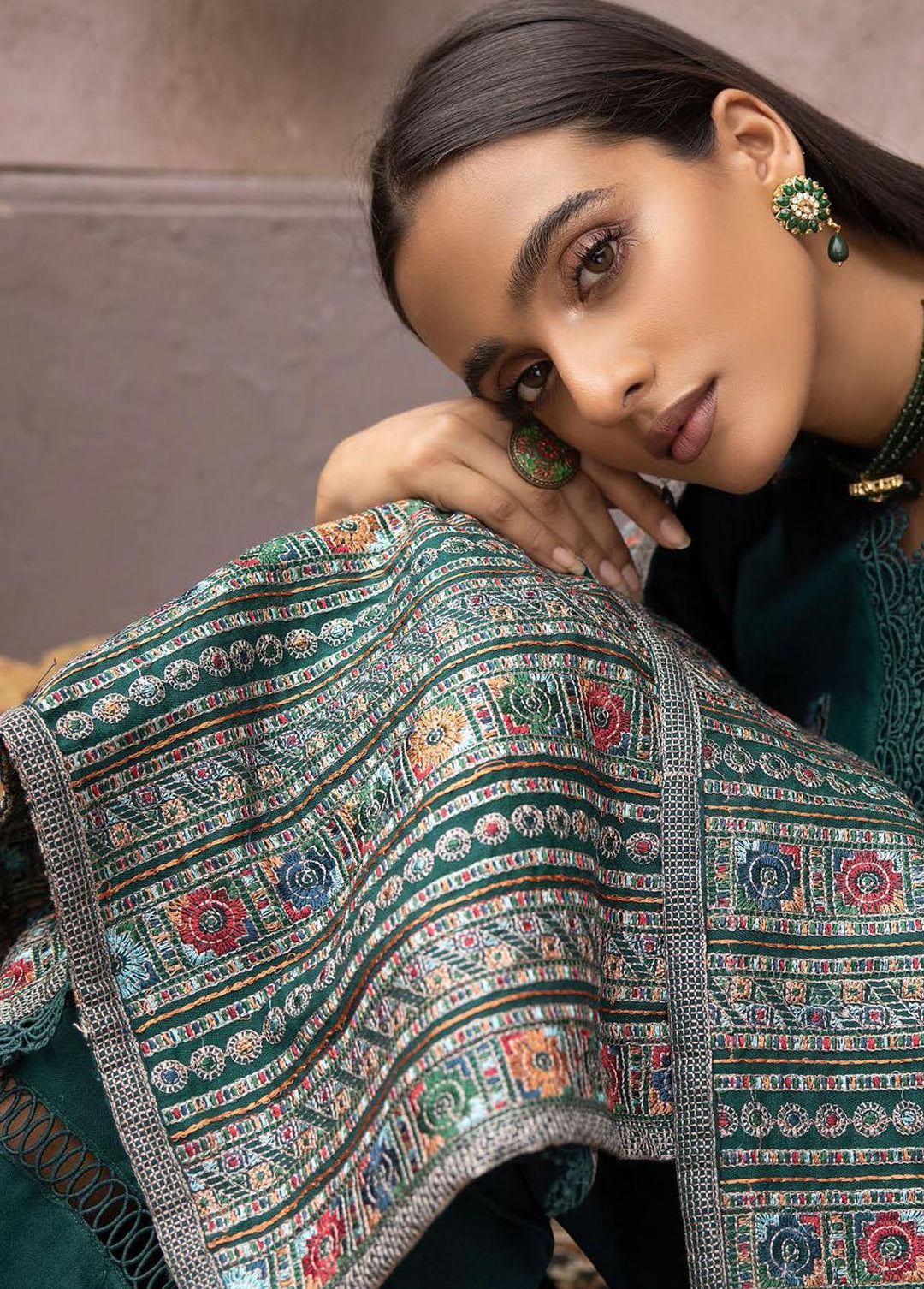 Mahees By Riaz Arts Embroidered Leather Peach Suits Unstitched 3 Piece RA22MP 05 - Winter Collection