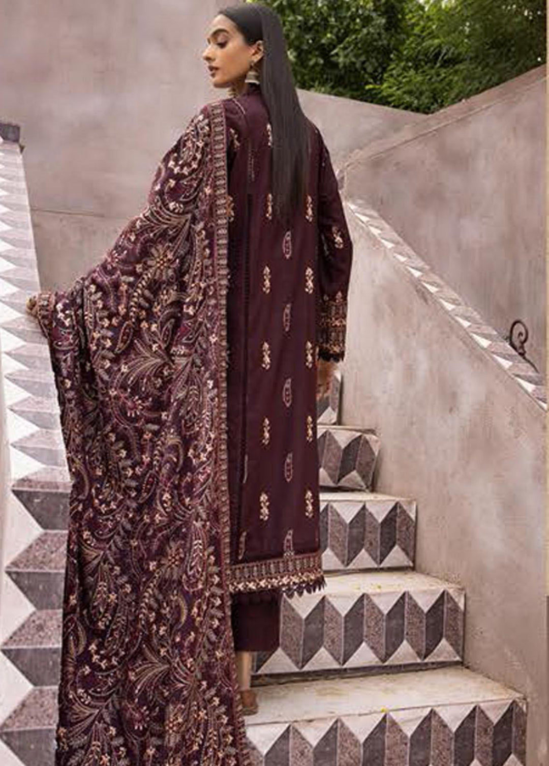 Mahees By Riaz Arts Embroidered Leather Peach Suits Unstitched 3 Piece RA22MP 06 - Winter Collection