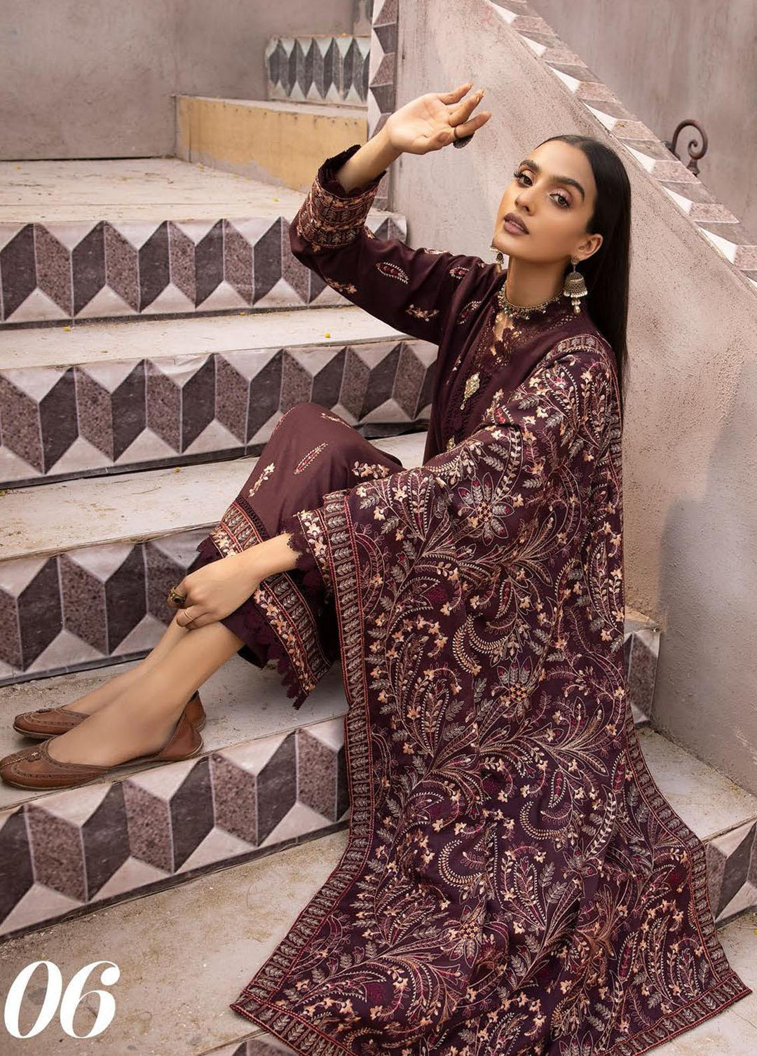 Mahees By Riaz Arts Embroidered Leather Peach Suits Unstitched 3 Piece RA22MP 06 - Winter Collection