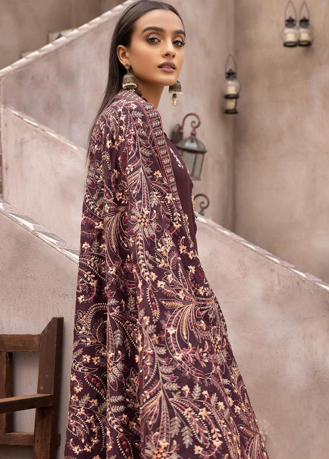 Mahees By Riaz Arts Embroidered Leather Peach Suits Unstitched 3 Piece RA22MP 06 - Winter Collection