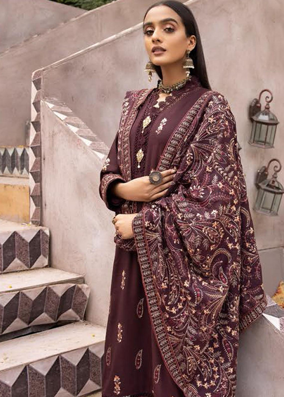 Mahees By Riaz Arts Embroidered Leather Peach Suits Unstitched 3 Piece RA22MP 06 - Winter Collection