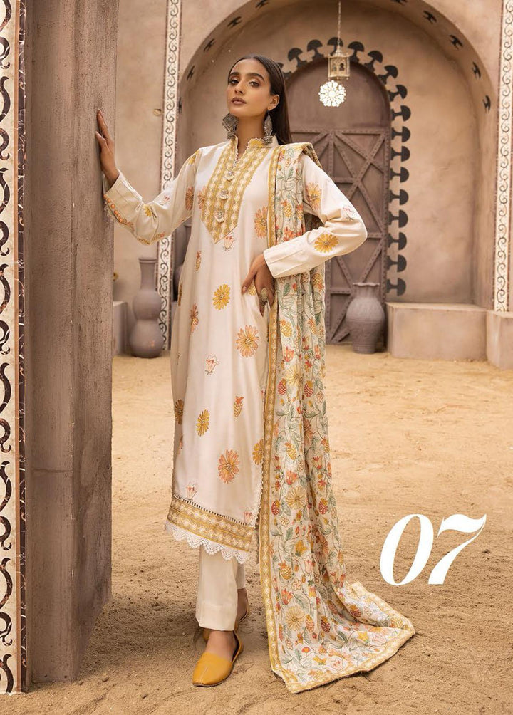 Mahees By Riaz Arts Embroidered Leather Peach Suits Unstitched 3 Piece RA22MP 07 - Winter Collection