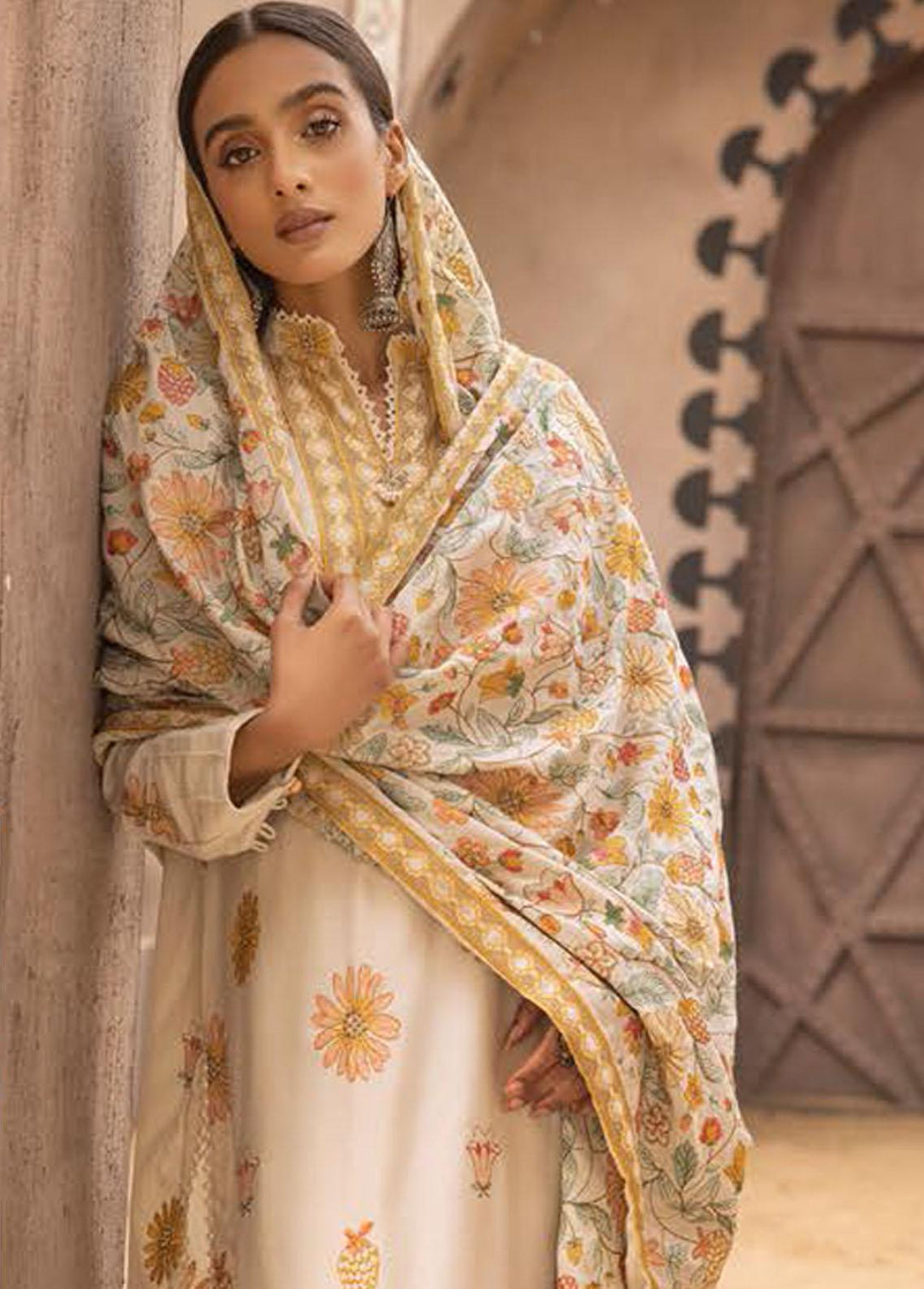Mahees By Riaz Arts Embroidered Leather Peach Suits Unstitched 3 Piece RA22MP 07 - Winter Collection