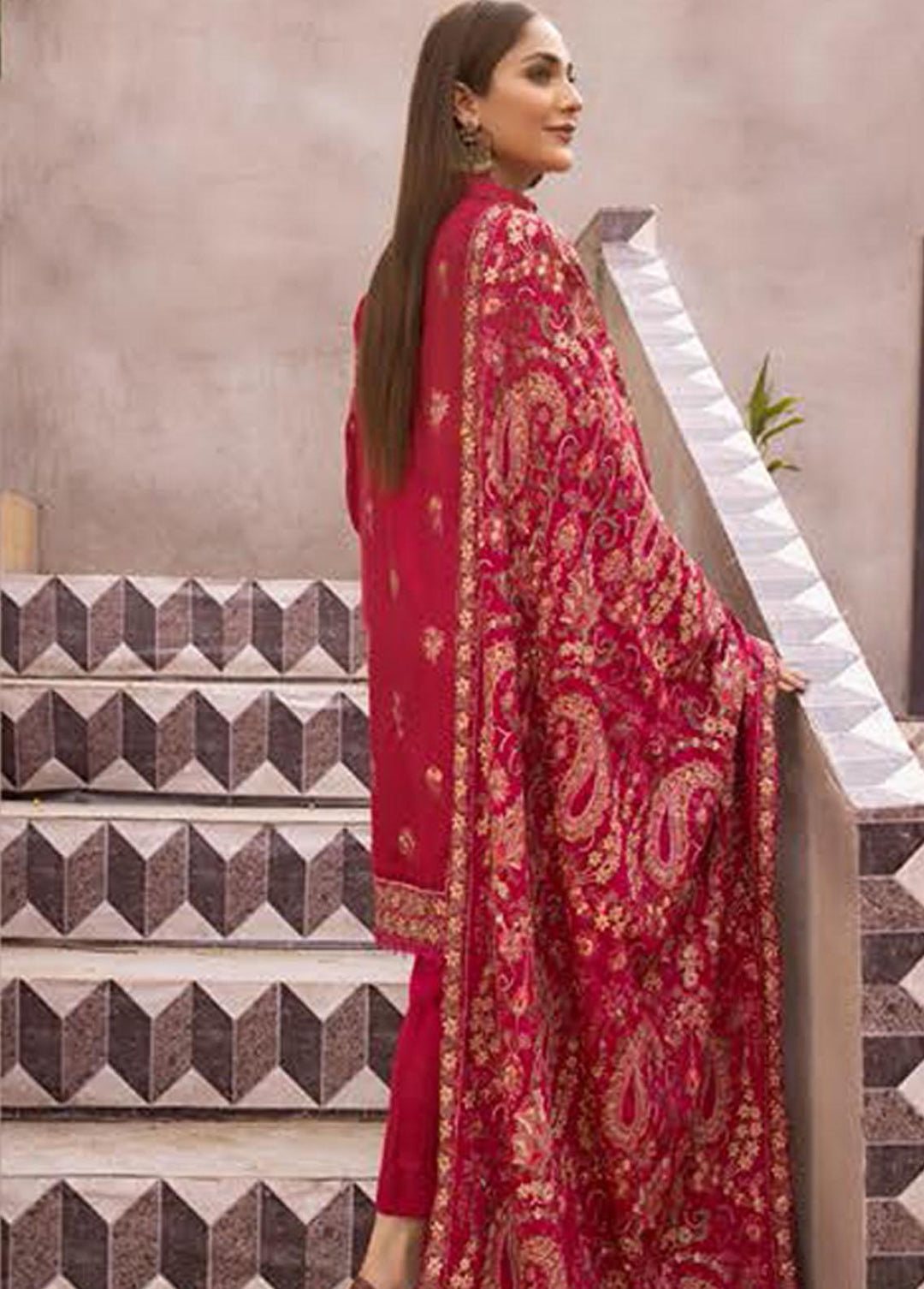 Mahees By Riaz Arts Embroidered Leather Peach Suits Unstitched 3 Piece RA22MP 09 - Winter Collection