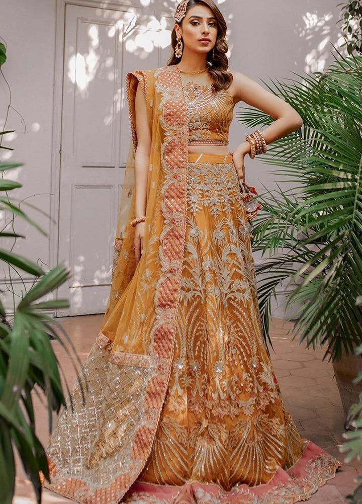 Mahgul Embroidered Net Suits Unstitched 3 Piece MG21WU MWC-01 Tangerine Garnet - Wedding Formals Collection