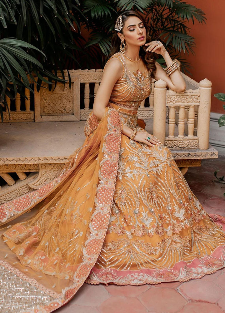 Mahgul Embroidered Net Suits Unstitched 3 Piece MG21WU MWC-01 Tangerine Garnet - Wedding Formals Collection