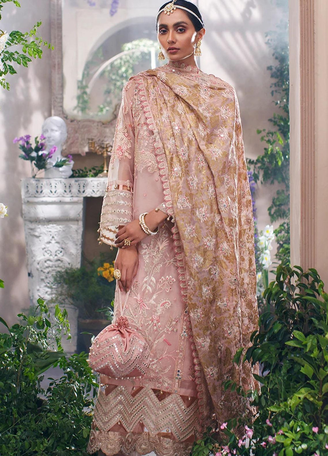 Mahgul Embroidered Organza Suits Unstitched 3 Piece MG21WU MWC-02 Opal Blossom - Wedding Formals Collection