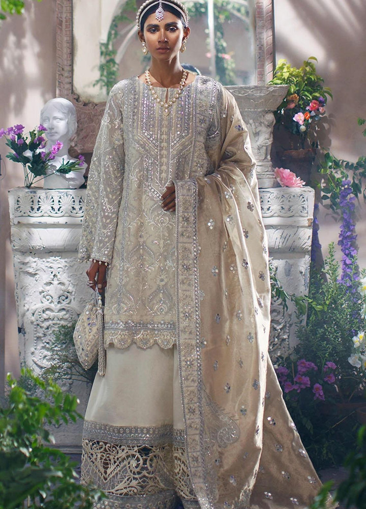 Mahgul Embroidered Organza Suits Unstitched 3 Piece MG21WU MWC-03 Ivory Empress - Wedding Formals Collection