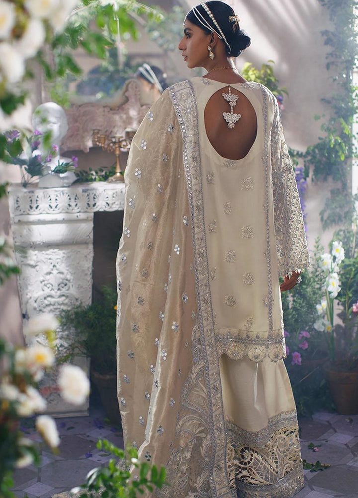 Mahgul Embroidered Organza Suits Unstitched 3 Piece MG21WU MWC-03 Ivory Empress - Wedding Formals Collection