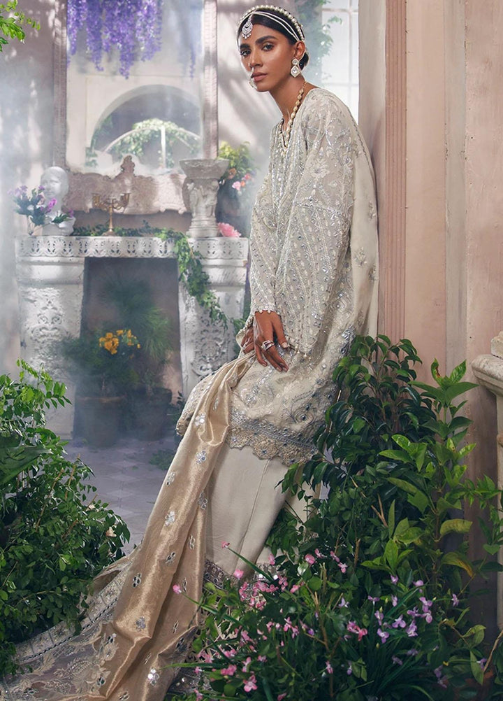 Mahgul Embroidered Organza Suits Unstitched 3 Piece MG21WU MWC-03 Ivory Empress - Wedding Formals Collection