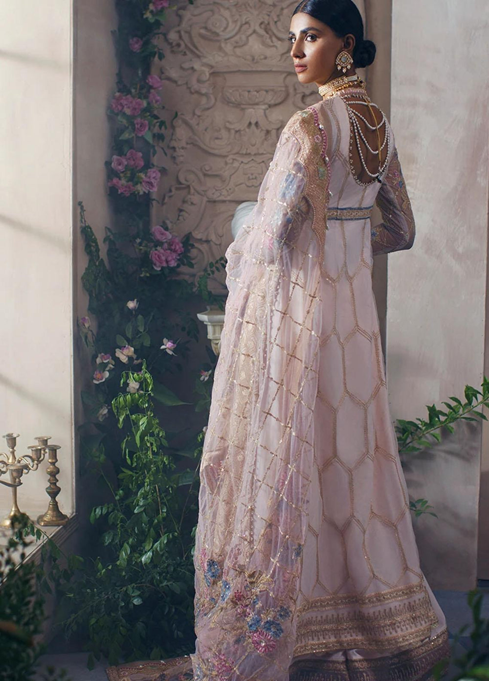 Mahgul Embroidered Net Suits Unstitched 3 Piece MG21WU MWC-06 Rose Quartz - Wedding Formals Collection