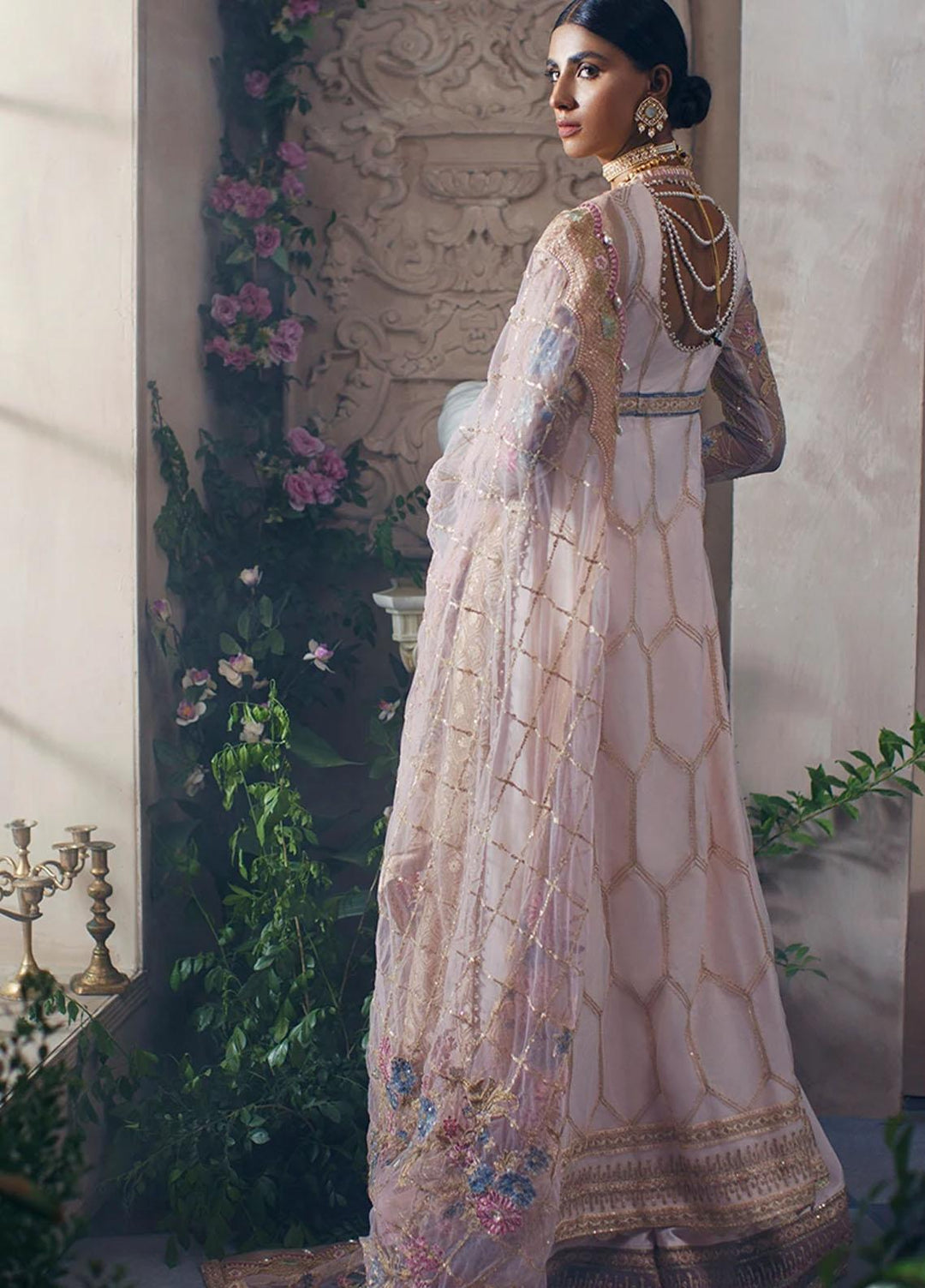 Mahgul Embroidered Net Suits Unstitched 3 Piece MG21WU MWC-06 Rose Quartz - Wedding Formals Collection