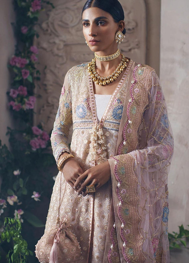 Mahgul Embroidered Net Suits Unstitched 3 Piece MG21WU MWC-06 Rose Quartz - Wedding Formals Collection