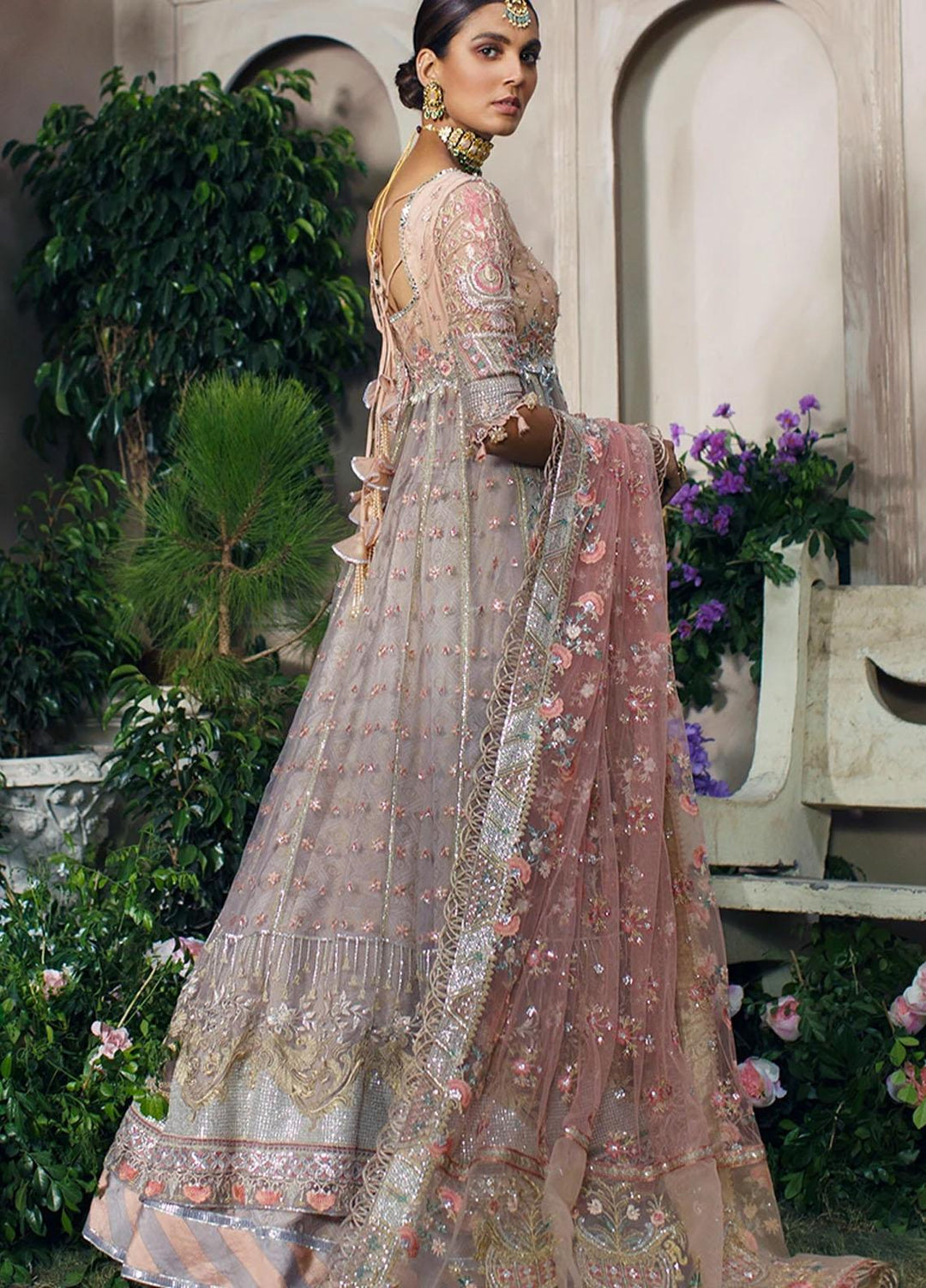 Mahgul Embroidered Net Suits Unstitched 3 Piece MG21WU MWC-08 Amethyst Bloom - Wedding Formals Collection
