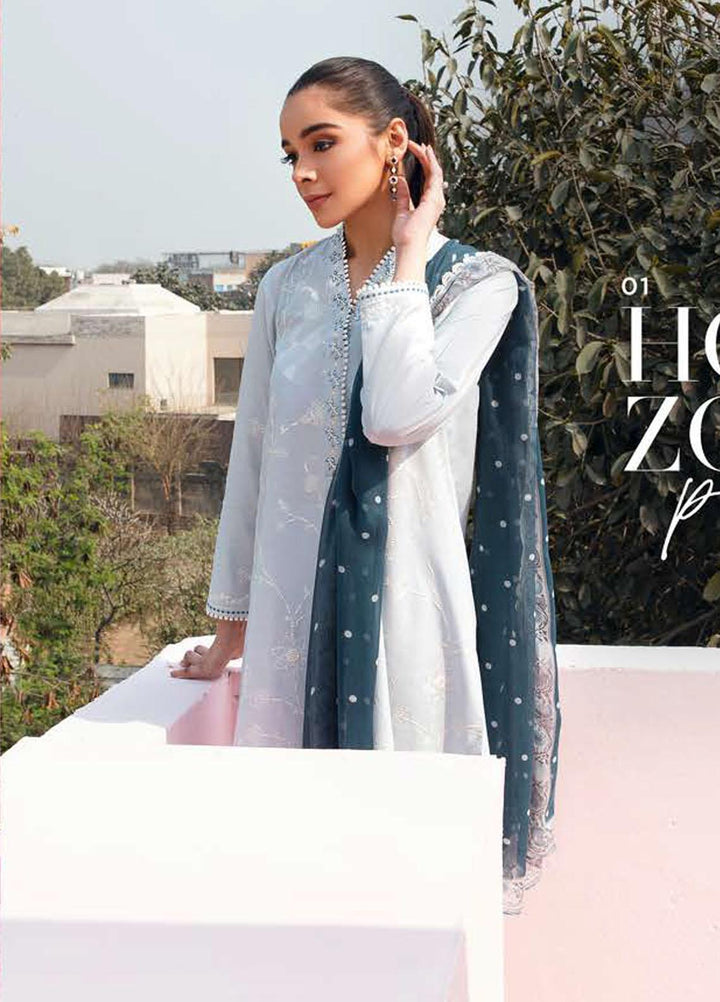 Mahiri By Cross Stitch Embroidered Lawn Suits Unstitched 3 Piece CS23M-V2 01 Horizon Pearl - Summer Collection