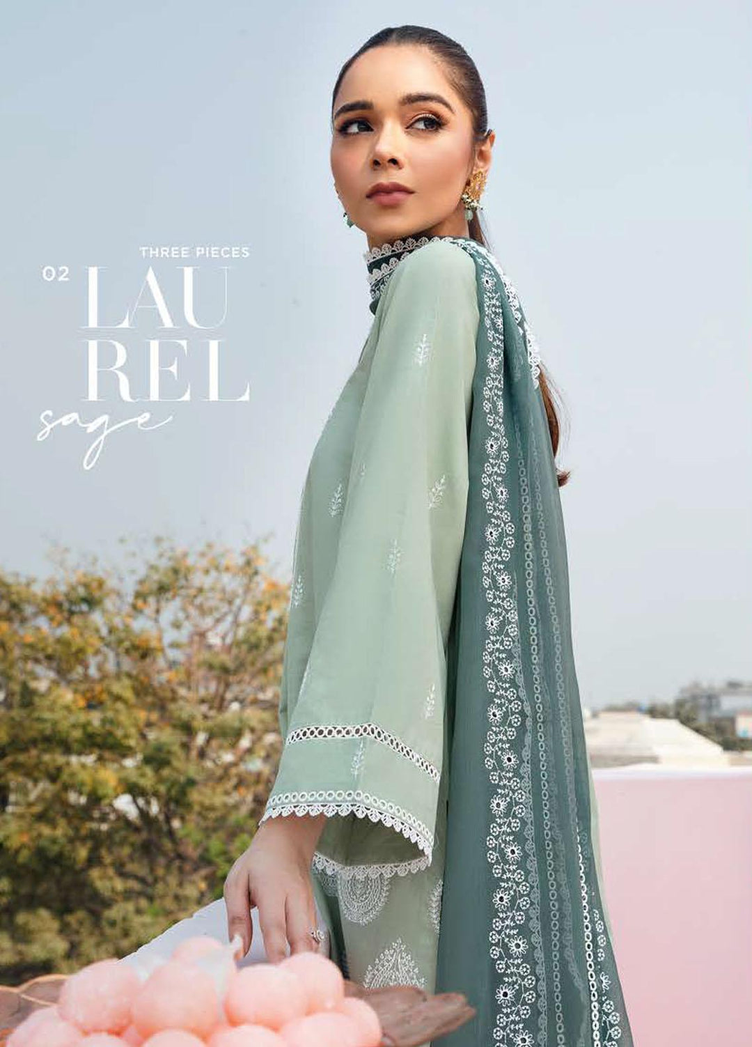 Mahiri By Cross Stitch Embroidered Lawn Suits Unstitched 3 Piece CS23M-V2 02 Laurel Sage - Summer Collection