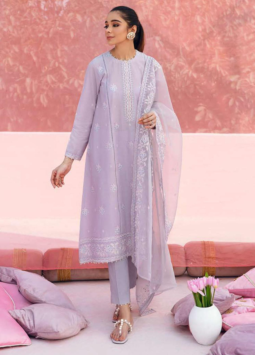 Mahiri By Cross Stitch Embroidered Lawn Suits Unstitched 3 Piece CS23M-V2 03 Misty Lilac - Summer Collection