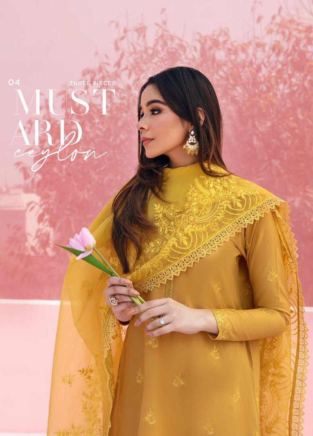 Mahiri By Cross Stitch Embroidered Lawn Suits Unstitched 3 Piece CS23M-V2 04 Mustard Ceylon - Summer Collection