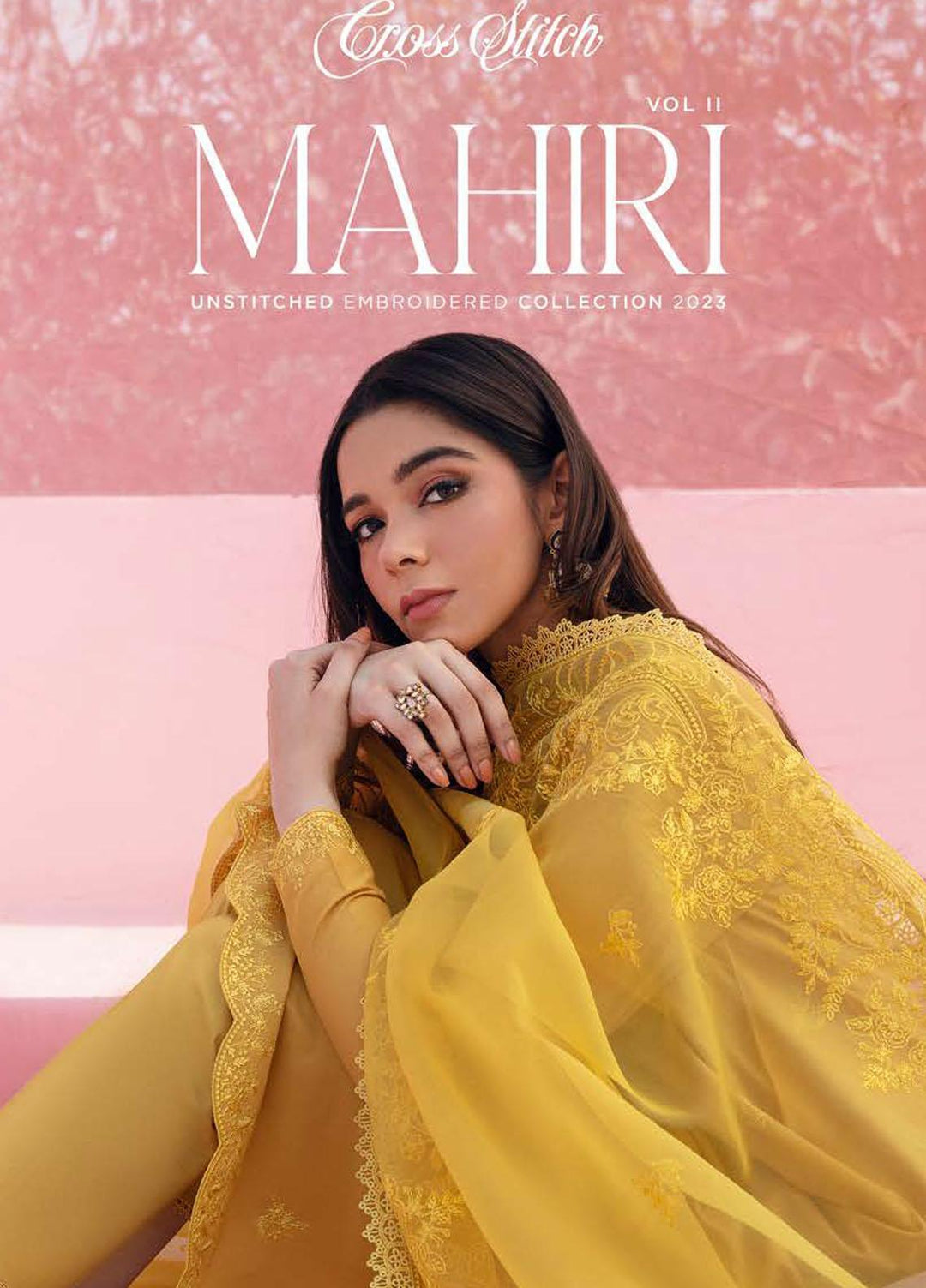 Mahiri By Cross Stitch Embroidered Lawn Suits Unstitched 3 Piece CS23M-V2 04 Mustard Ceylon - Summer Collection