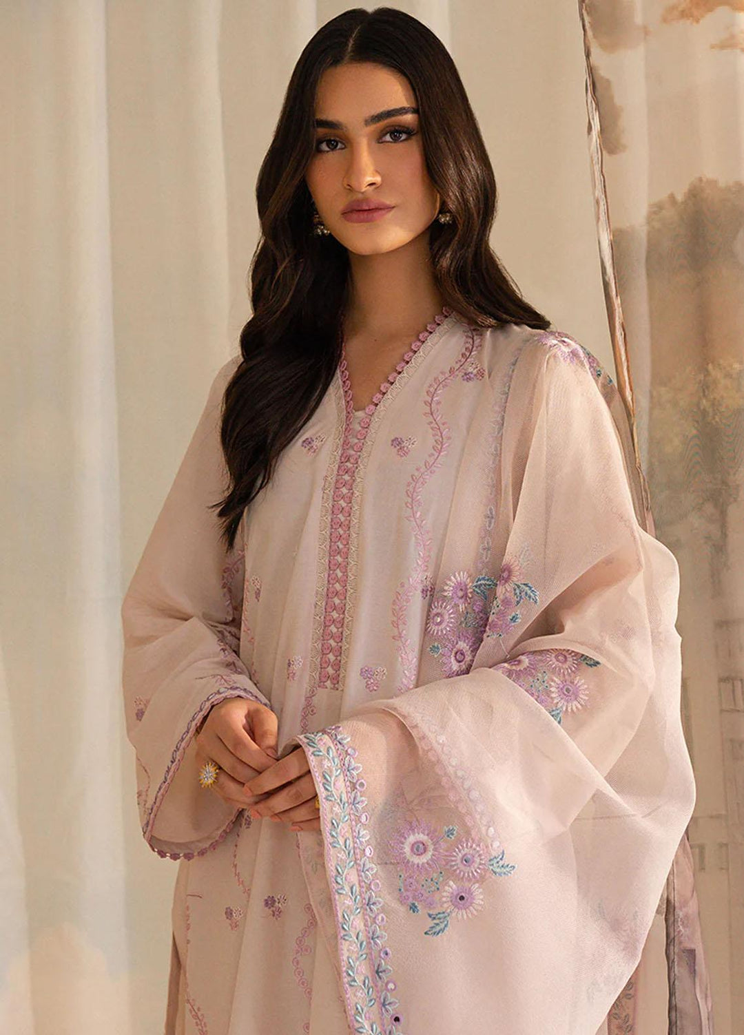 Mahiri By Cross Stitch Embroidered Lawn Suits Unstitched 3 Piece CS23M-V4 Hushed Violet - Summer Collection