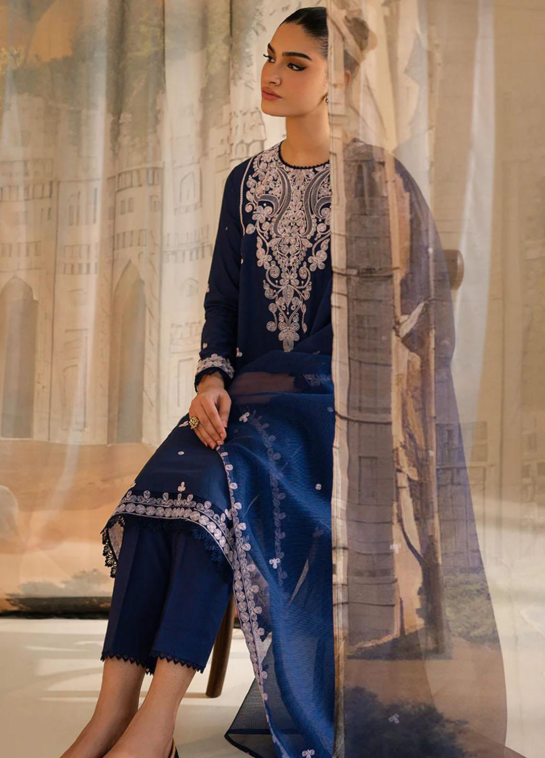 Mahiri By Cross Stitch Embroidered Lawn Suits Unstitched 3 Piece CS23M-V4 Cobalt Bloom - Summer Collection